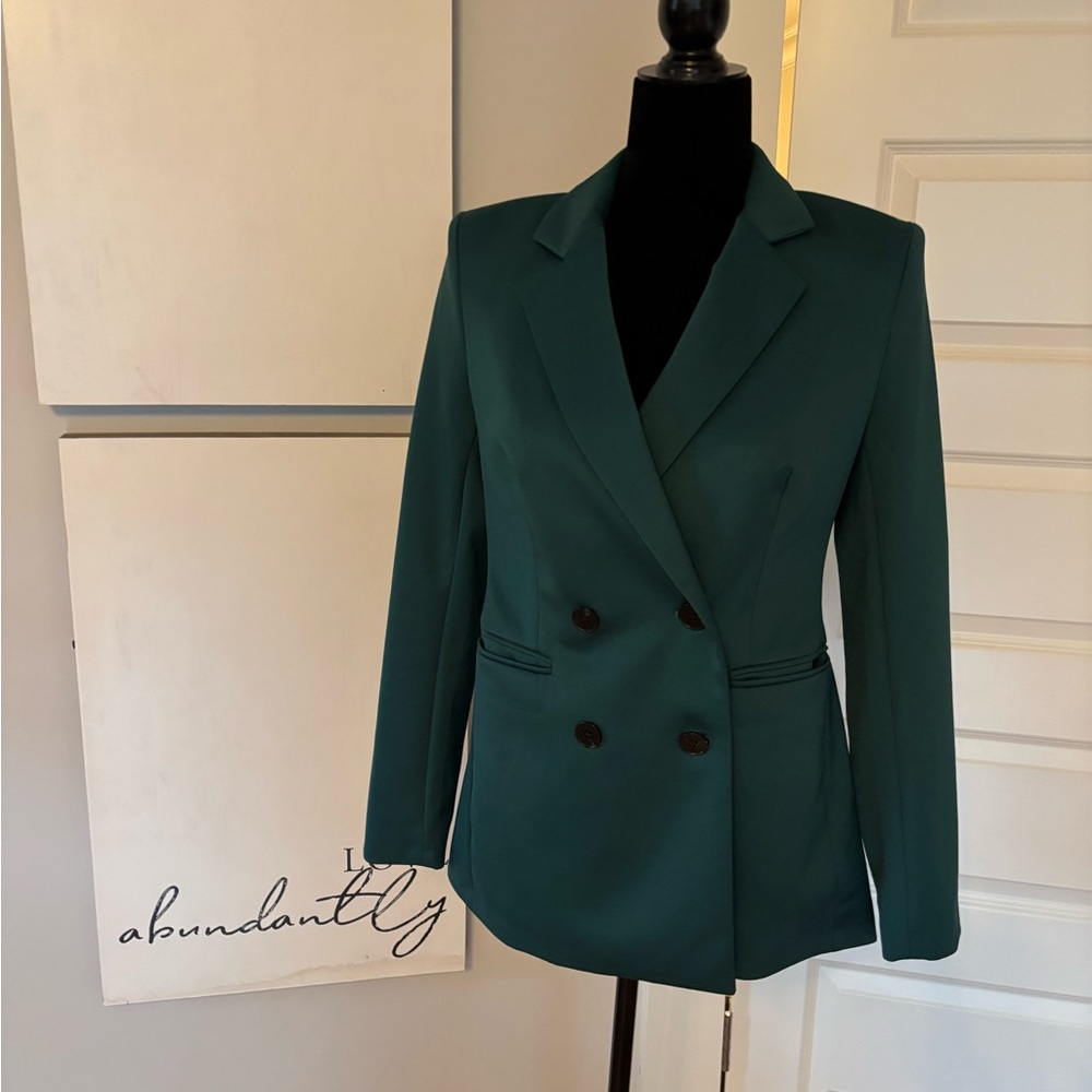Express Teal Double-Breasted Blazer - image 2